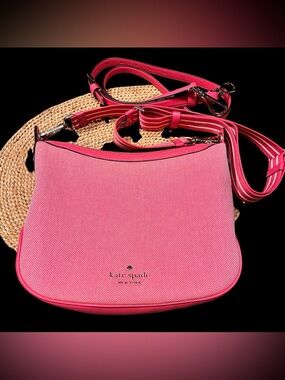 Kate Spade Rosie Large Canvas Crossbody Bag pink peppercorn 2 Detachable Straps